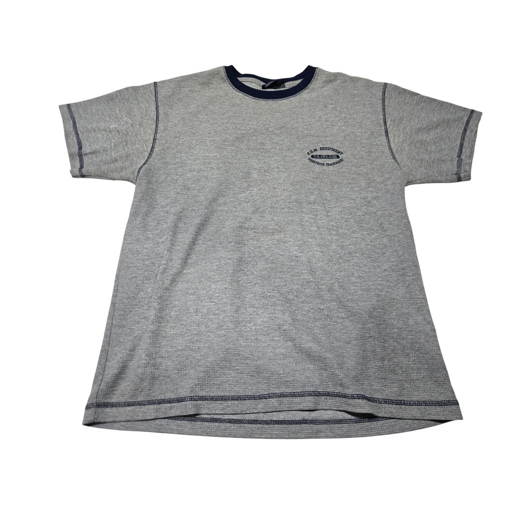 B.U.M. Equipment Waffle Knit Ringer T-Shirt Grey Vintage Men's Large